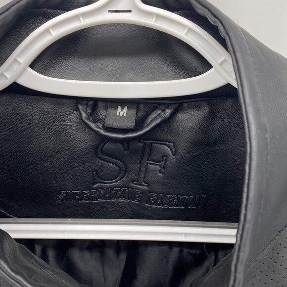 SF Superlative Fashion black moto jacket grunge dark faux leather size M - Picture 4 of 11